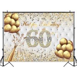 Cenário de festa de aniversário com glitter de ouro, balões dourados de diamantes, champagne, 60 ° aniversário, decoração de festa, tema adulto, cenário - Image 3