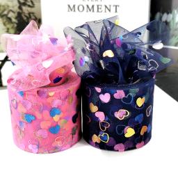 Rolos de tule com corações coloridos, fita de fita macia, cabelo artesanal Bowknots, Velentine Artesanato Fornecimento, DIY, Patern, 6cm, 25 jardas - Image 1