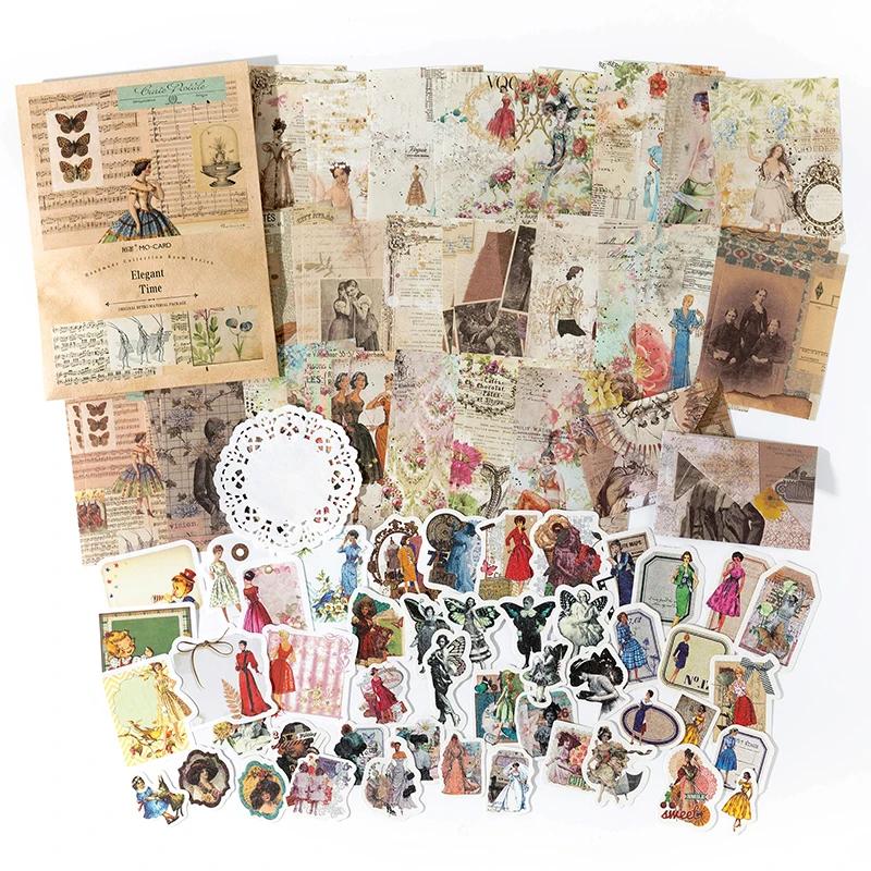Conjunto de adesivos de material artesanal, Vintage Journal Envelope Collage, Caixa decorativa de borboleta planta, Pacote 100 pcs - Image 1