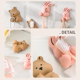 Porta-escovas de parede, ventosa, gancho de silicone, cremalheira para diversos, acessórios de banheiro, coelho e urso dos desenhos animados - Image 5