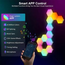 RGB Bluetooth LED Hexagon Wall Light, luz noturna interior, controle remoto, aplicativo, jogo de computador, quarto, quarto de crianças - Image 2