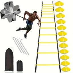 Pro Speed and Agility Training Set, Inclui Agility Ladder, Steel Piles, Disccones, Resistance Umbrella, Football Training - Image 3