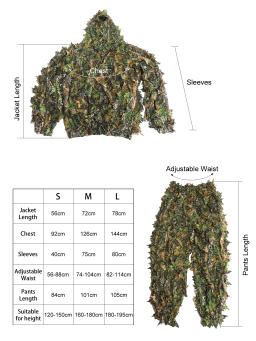 Homens mulheres crianças ao ar livre ghillie terno camuflagem roupas selva terno cs treinamento folhas roupas de caça terno calças jaqueta com capuz - Image 3