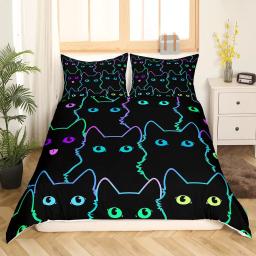 Gato dos desenhos animados conjunto de capa de edredão para animais de estimação gato capa de edredão bonito gatinho neon luz gato conjunto de cama 3d amante do gato colcha capa 2/3pcs - Image 1