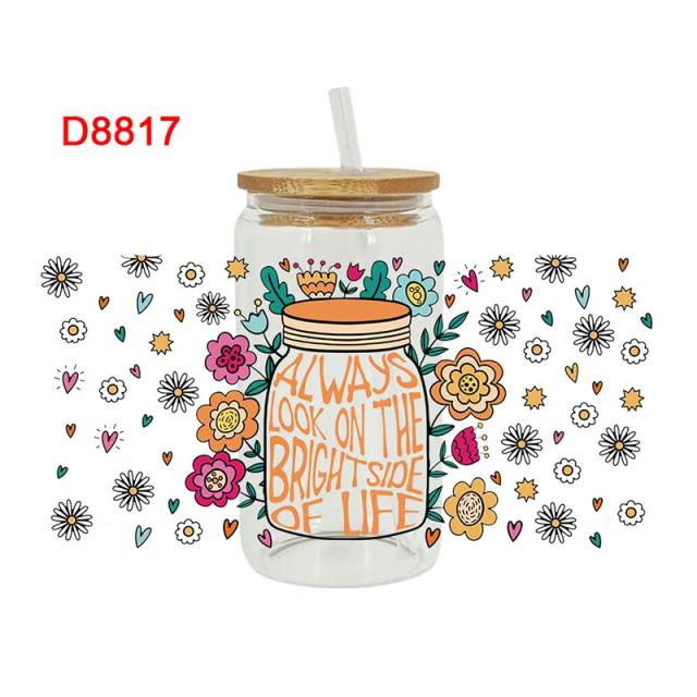 Transferências UV DTF: Adesivos Personalizados, Copo Wraps, Impressões de Plantas e Flores para DIY em Vidro, Cerâmica, Metal e Couro - 3D, 16oz D8591