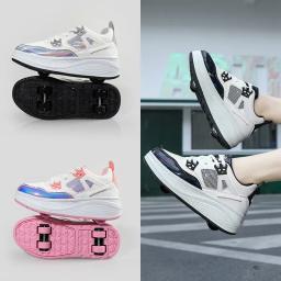 Sapatos de caminhada invisíveis de quatro rodas para meninos e meninas estudantes patins de rolo uso automático patins inline das crianças - Image 1