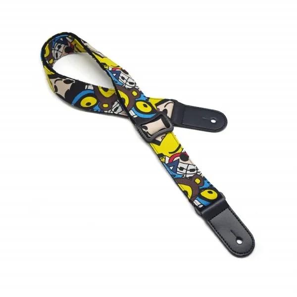 Correia de guitarra ajustável de couro estilo Cartoon, cinto de Ukulele Havaiano, acessórios musicais 100% algodão, novo e por atacado