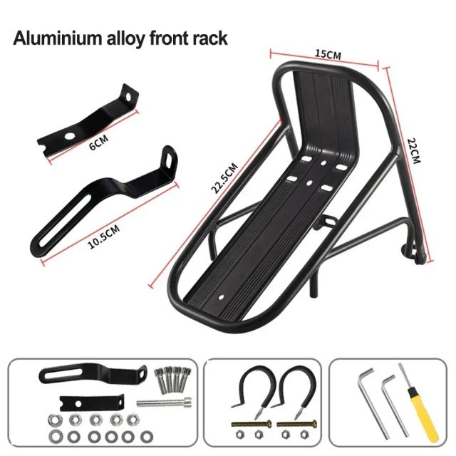 Bicicleta Elétrica com Rack Frontal em Alumínio Alloy para Transporte de Bagagens - Alta Qualidade, 23x15x12cm
