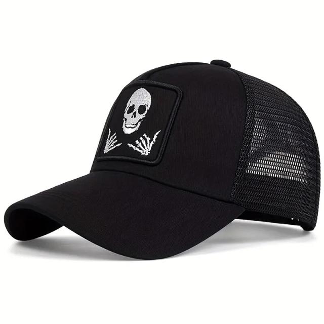 Boné de Beisebol Unisex Ajustável com Design de Crânio e Dedo para Primavera e Verão