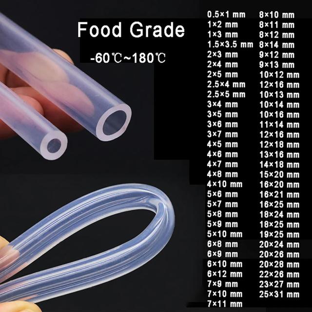 Tubo Flexível de Silicone Transparente para Aquários e Bebidas - Diâmetro Interno de 0,5mm a 25mm