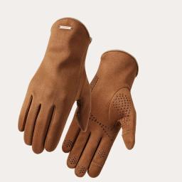 Luvas impermeáveis de couro PU para homens, luvas touch screen, condução quente de cashmere, marrom, novo, inverno - Image 5