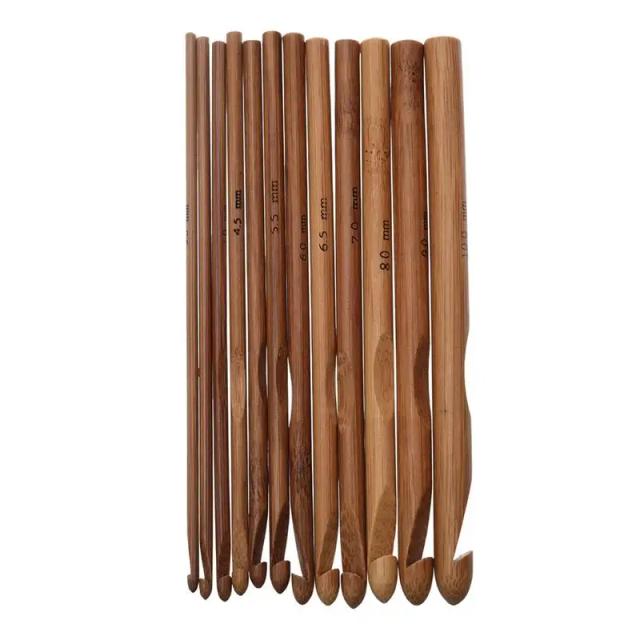 Conjunto Completo de Ganchos de Alumínio para Artesanato DIY com Punho de Madeira - 12 Peças de Agulhas de Tricô de 2 a 10mm