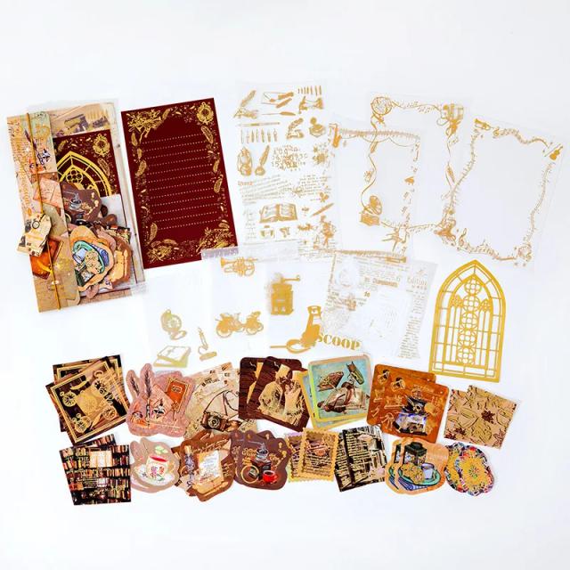 Conjunto de 40 Adesivos Vintage em Ouro Quente para Scrapbooking e Decoração de Papel