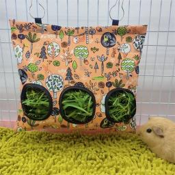 Alimentador de feno para cobaias Saco de alimentação de coelho Alimentador de animais pequenos Dispensadores de comida de coelho Acessórios para gaiola 3 furos - Image 5
