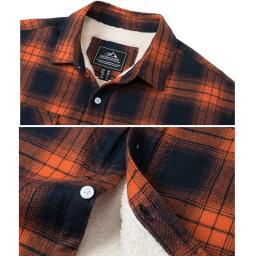 Magcomsen camisa masculina de flanela xadrez de lã, jaqueta casual de algodão com botões, casaco grosso quente de trabalho para primavera, roupa externa sherpa - Image 4