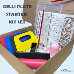 Pacote Resina Gelli Placa Starter Kit Ferramenta, Stencil Set para Impressão, Mixed Media Art Craft Variedade, Gel transparente - Image 1