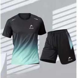Head-Conjunto de t-shirts e calções desportivos masculinos, top manga curta, treino de futebol, badminton, ténis, verão - Image 2