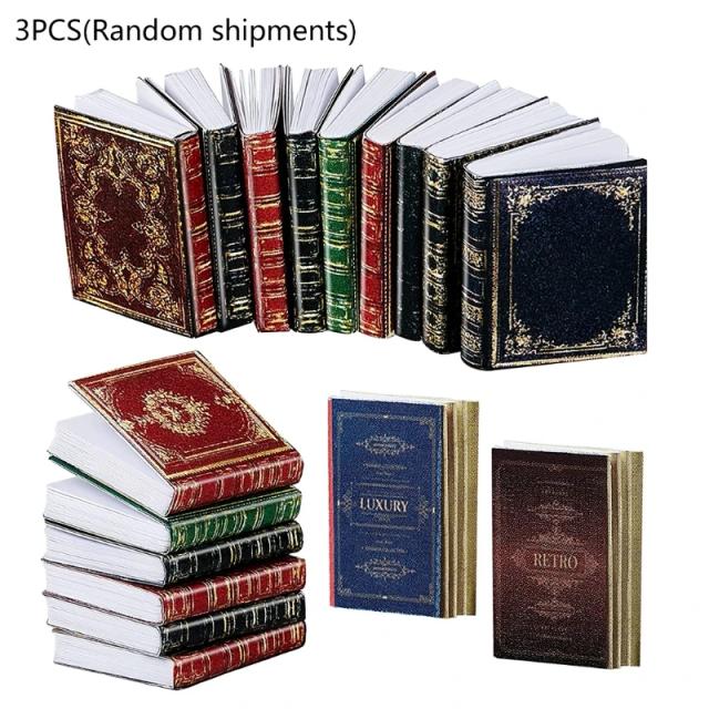 Miniaturas Clássicas em Escala 1:12: Conjunto com 3 Peças de Móveis e Livros para Casas de Bonecas Europeia
