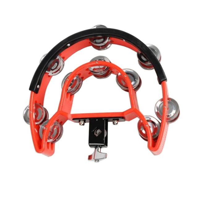 Pandeiro Montável com Meia Lua Hi-Hat e Base de Plástico - Dupla Fileira de Aço Jingle para Percussão Handheld