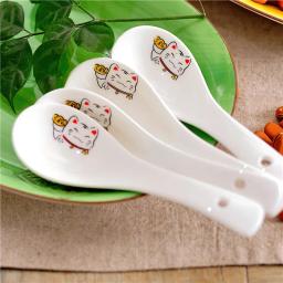 Colher de sopa de cerâmica, 14cm, branca, japonesa, osso de gato, china, utensílios de cozinha, restaurante, louças - Image 1