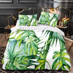 Folhas verdes tropical conjunto de capa edredão rainha conjunto cama completa rainha folhas consolador capa king size 2/3 pçs poliéster colcha capa - Image 4