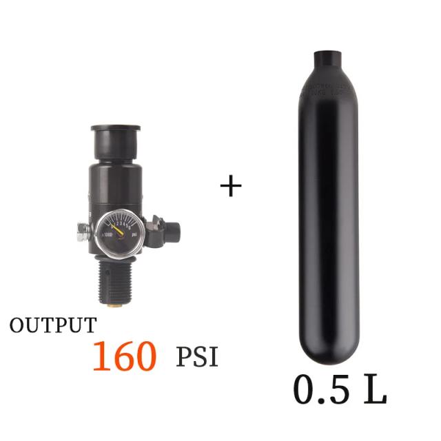 Cilindro de Gás HPA 0.5L para Aquário, Mergulho e Paintball com Adaptador e Válvula Reguladora até 3000PSI