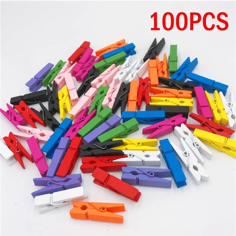 Colorido Mini Grampos De Madeira, Prendedor De Roupa, Artesanato Decoração, Grampos Pegs, Foto, Folhas, Nova Chegada, Tamanho Pequeno, 25mm, 100Pcs - Image 1