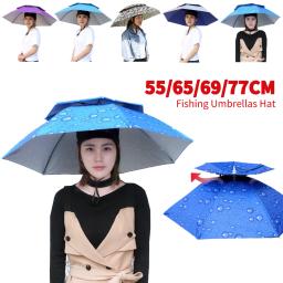 Portátil Dobrável Pesca Sunshade Headwear Chapéu Guarda-chuva Dupla Camada Proteção UV Sunscreen Umbrella Caps Outdoor Parasol - Image 1