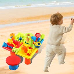 Mesa de atividades com areia e água para crianças, mesa sensorial com acessórios, navio pirata de praia ao ar livre, mesa infantil, 25 peças - Image 2