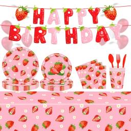 Morango e Frutas Placas De Festa Temáticas, Copos De Papel, Tecidos, Toalhas De Mesa, Decorações De Festa De Aniversário Das Crianças, Decorações Das Meninas - Image 1