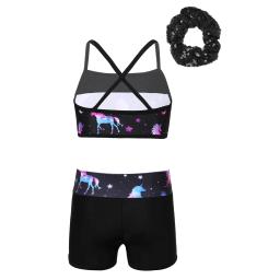 Roupa esportiva de dança feminina, Balança de sereia regata impressa com shorts, balé ginástica, roupas de ginástica, fantasia para crianças, 2 peças - Image 3