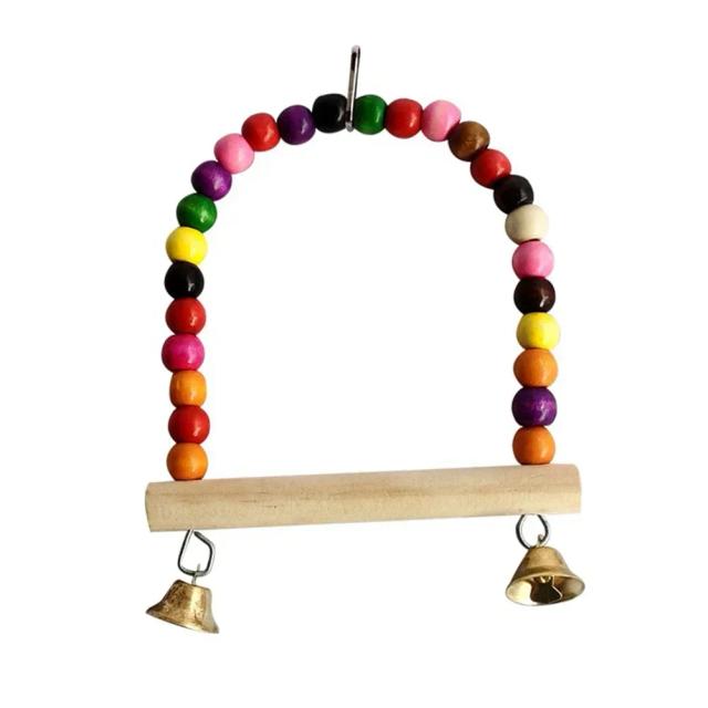 Brinquedo Balanço para Papagaios com Contas de Plástico e Sino - Suprimento Divertido para Pets e Gaiolas