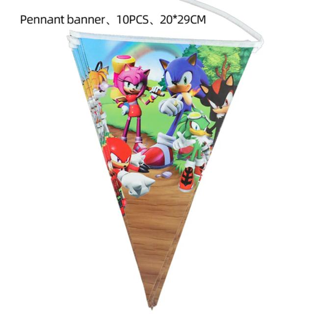 Conjunto Completo de Decorações para Festa Infantil do Sonic: Placas, Copos, Guardanapos, Toalha de Mesa, Bolo Topper e Sacos de Presentes Descartáveis