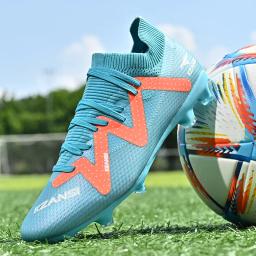Botas de futebol FG TF masculinas, sapatos de espiga longa, chuteiras de tornozelo alto, tênis de respiração infantil, grama, novo - Image 3