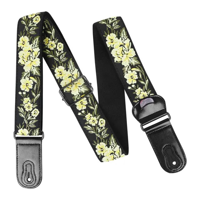 Alça de Ombro Floral Bordada para Guitarra e Baixo Elétrico - Ideal para Shows Ao Vivo