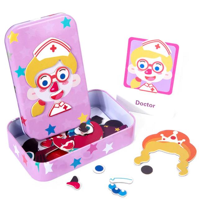 Quebra-Cabeça Magnético 3D Infantil Expressão Facial Caixa de Ferro