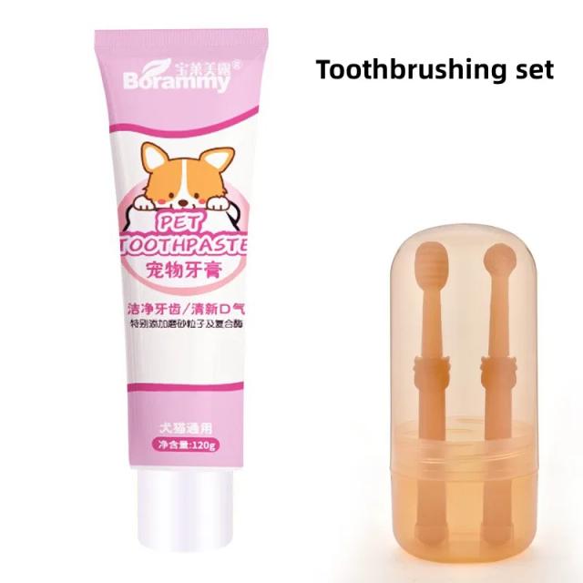 Conjunto Multifuncional de Creme Dental para Pets com Escova de Silicone Suave - Kit de Higiene Bucal para Cães e Gatos