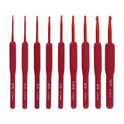 Agulhas de Crochet de alumínio para costura de tecelagem Agulha de tricô vermelha Ganchos de silicone Ferramenta de costura 2mm-6mm 1PC - Image 2