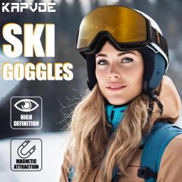 Kapvoe óculos de esqui ímã duplo absorver camadas uv400 anti-nevoeiro óculos de esqui neve snowboard óculos de snowmobile - Image 2