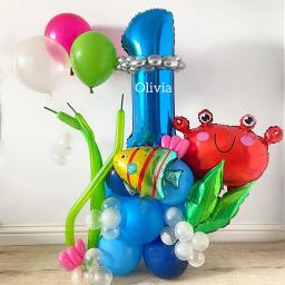 Balão de animais marinhos para decoração de aniversário, festa mundial oceânica, concha, estrela do mar, peixe, cavalo, polvo, tubarão - Image 5