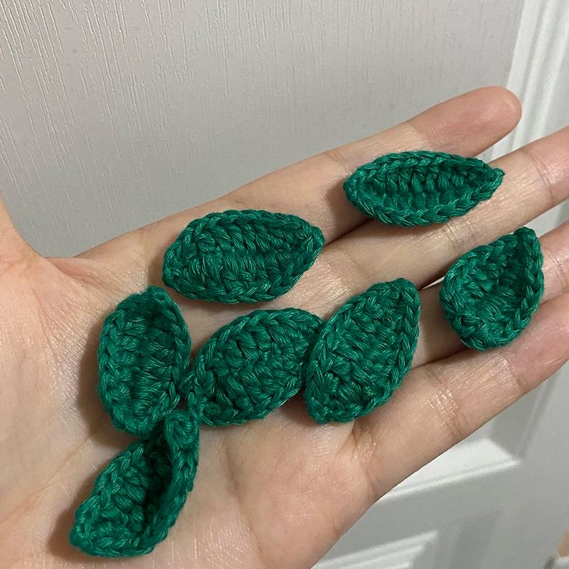 Patches de linha de algodão artesanal folha verde, DIY Woven Leaf Decorações, ornamento, 3 cores, 15pcs por lote - Image 1