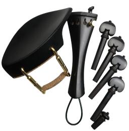 Esculpido Ebony madeira violino Peças Acessórios, Pegs, Tailpiece, Endpin, Chinrest com braçadeira, Cork cauda Gut, Fine Tuner, 4 Tamanho - Image 5