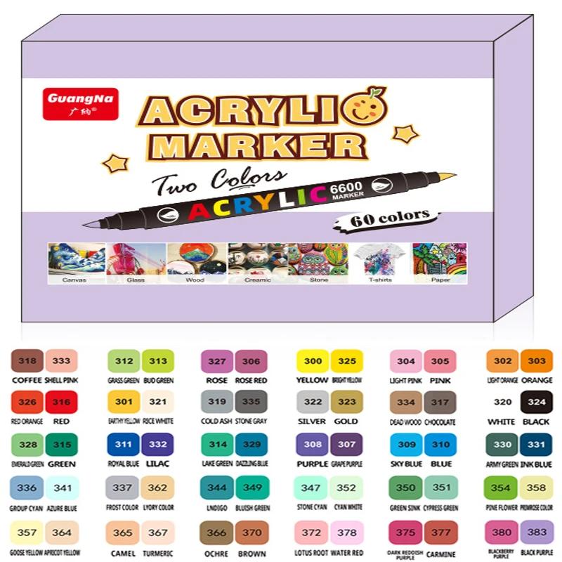Conjunto de marcadores acrílicos duplos, canetas de tinta acrílica, caligrafia, letras, rocha, vidro, lona, metal, cerâmica, madeira, conjunto, 84,36 cores - Image 1