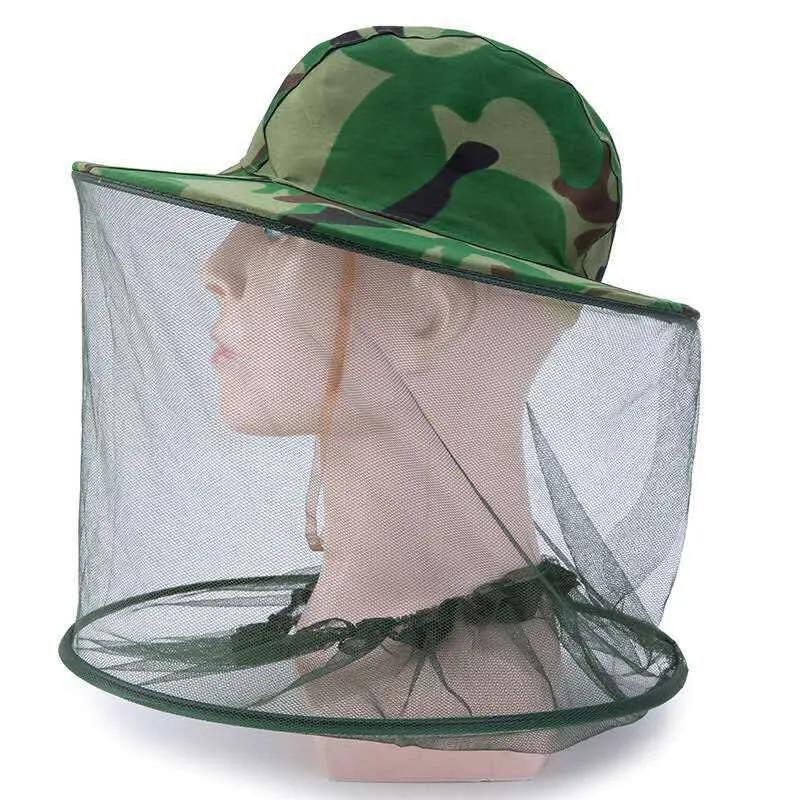 1 pçs camuflagem boné de pesca aba larga viseira pára-sol caça abelha mantendo malha chapéu insetos prevenção mosquito pescoço cabeça capa - Image 1