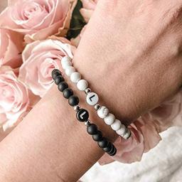 FTCY-Pulseira de pedra natural para mulheres e homens, iniciais personalizadas, joias de mão de casal, 26 letras, presentes de moda - Image 6