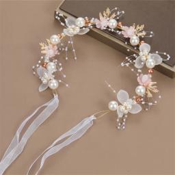 Headband e flor de pulso para crianças, pérola cristal Corsage, dama de honra mão flores, casamento, noiva bonita, acessórios do casamento - Image 5