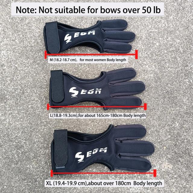 Luvas de nylon antiderrapantes para arco e flecha com proteção tripla dos dedos e algodão respirável para caça