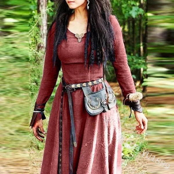 Vestido medieval feminino manga longa maxi robe vintage fada elven vestido renascentista celta viking gótico cosplay trajes - Image 1