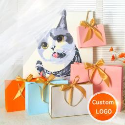 10 Pçs/lote Caixa de Presente de Papel Sacos De Papel de Presente Com Alça de Fita do Ouro Personalizado Saco Caixa de Presente de Negócios Para Pequenas Empresas - Image 4