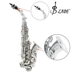 SLADE-Saxofone Soprano Profissional, B Saxofone Plano, Latão Sax prateado com Case, Cinta no pescoço, Peças Reeds, Instrumento de Sopros - Image 3